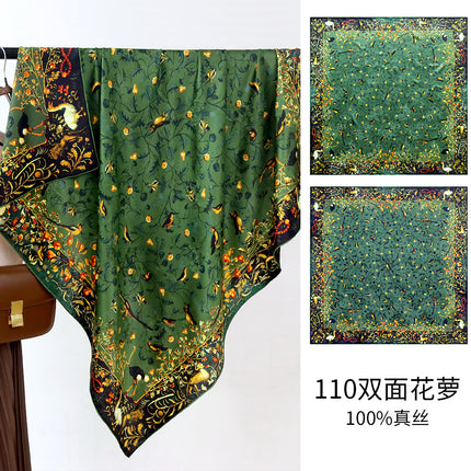 Chinese Style Double-sided Two-color Silk Flower Jacquard 110 Large Square Scarf Expensive Silk Scarf Shawl Gift Giving High-end Scarf