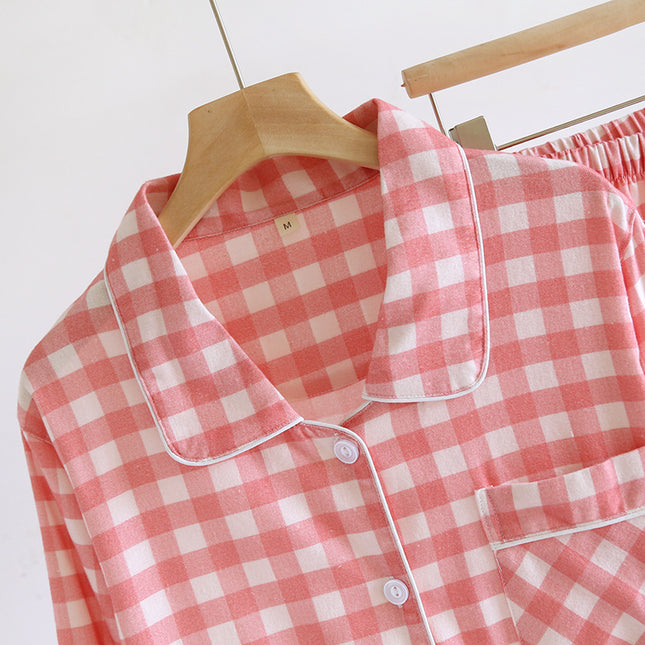 Couple's Long Sleeve Trousers plus size Plaid Simple Pajamas suit Spring and Autumn Cotton Brush Fleece Soft Home Clothes