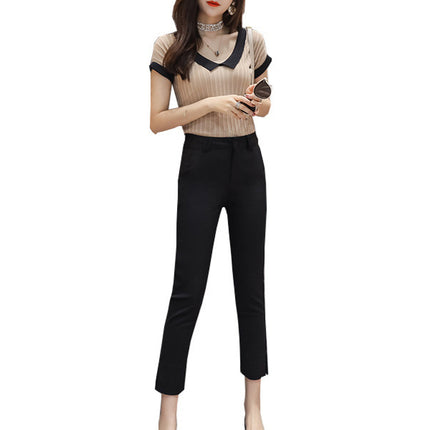 Black Leggings for Women, Spring & Fall Korean Style Slimming Look Professional Pants, High Waist Slimming Look Slit Casual Suit Pants