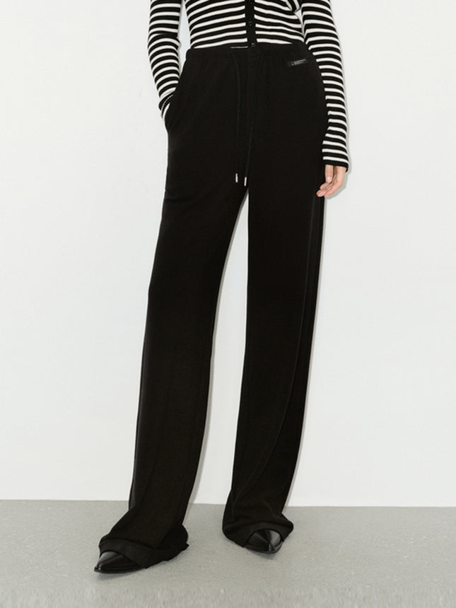 New German Velvet Double-Sided Brushed Comfortable Lazy Casual Elastic Waist Sports Version Loose Wide Leg Pants