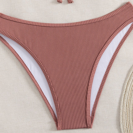 2024 New Cross-Border Amazon Bikini Swimsuit Women's European and American Sexy Pure Color Split High Waist Bikini Swimsuit