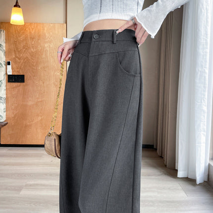 2026 New Style Women's Summer Straight-Leg Wide-Leg Suit Pants, Casual High-Waisted Drapey Trousers for Petite Figures