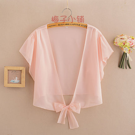 2025 Summer Sunscreen Clothing Chiffon Small Shawl Jacket Women's All-match Small Waistcoat Short Sleeve Thin Outer Short Cardigan