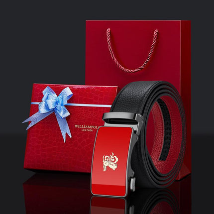 King's Paul 2025 New Arrival Belt Men's Red Year of the Snake Men's Belt Automatic Buckle Belt Gift