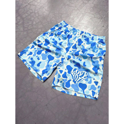 Temu Cross-Border Export Bottoms Men's Camouflage Letter Print Elastic Waist Casual Shorts Blue