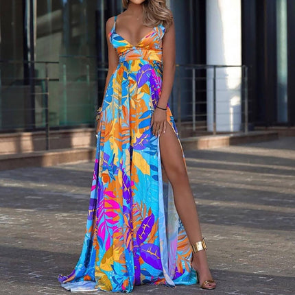 2025 New Spring Leaf Four-Way Stretch Dress Bohemian Strap Off-Shoulder Tube Top Floor-Length Dress for Women