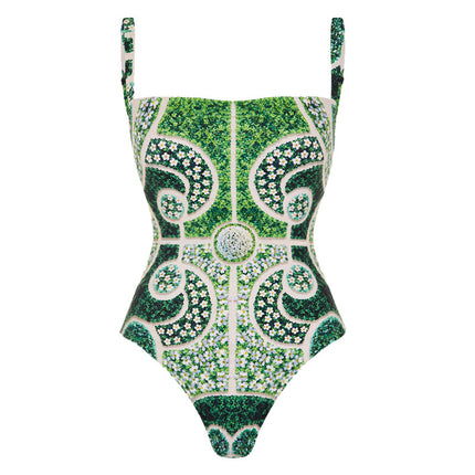 2025 European and American New Style Printed Tassel One-Piece Swimsuit Wrap Skirt Suit Women's Cross-Border Hot Style
