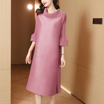 European and American fashion new still spring new western style nail bead loose temperament pleated plus size dress