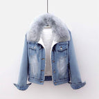 Light blue [picture color] the fur collar is removable / S below 45kg