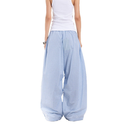 American-Style Lazy Puppy Towel Embroidered Plaid Long Pants Retro Loose Design Straight Drape Casual Pants Trendy Women's Style