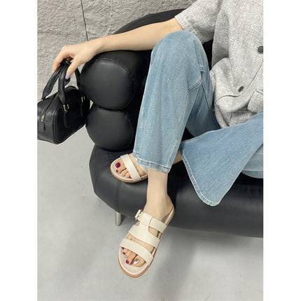 2025 Summer European and American New Fashion Flat Slippers Casual Open Toe Plaid Niche Women's Shoes
