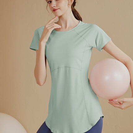 High-End Sports Short-Sleeved Women's Slimming Look Yoga Short-Sleeved Running Training Long Butt-Covering Fitness Wear T-Shirt
