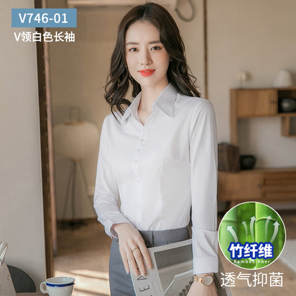 New Women's Bamboo Fiber Professional Shirts, No-Iron Business Casual Shirts, Women's White-Collar Attire, Bank Work Clothes