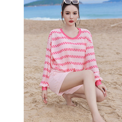 2024 new swimsuit women's split four-piece suit belly covering slimming gathered small chest South Korea ins style Hot Spring