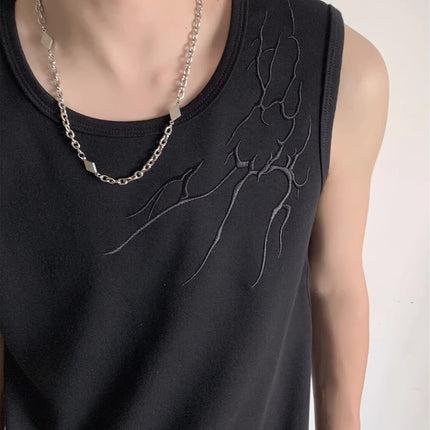 Lightning Dark Pattern Embroidered Sports Vest Men's Summer American High Street Handsome Sleeveless T-Shirt Fitness Vest Singlet