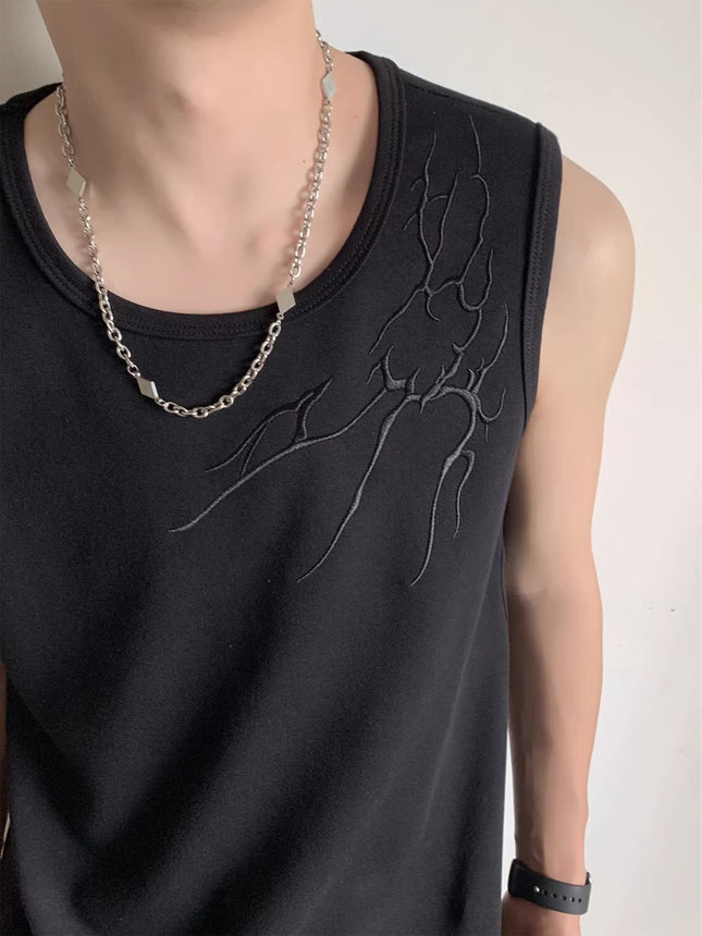 Lightning Dark Pattern Embroidered Sports Vest Men's Summer American High Street Handsome Sleeveless T-Shirt Fitness Vest Singlet