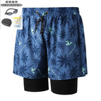 Blue Leaves 001-2 Men's Swimming Trunks Plus Three-Piece Set / 2XL-120-130