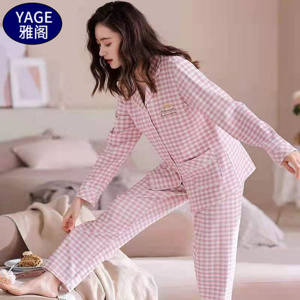Pure Cotton Pajamas Women's Spring and Autumn Long-sleeved Cardigan Suit for Middle-aged and Elderly Mothers Large Size Outfit Home Clothes for Winter