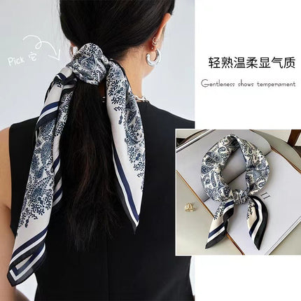 Korean Cashew Silk Scarf Women's Square Scarf Leopard Print Silk Scarf Imitation Silk Scarf Elegant Fashion Four Seasons Cross-Border Printed Scarf