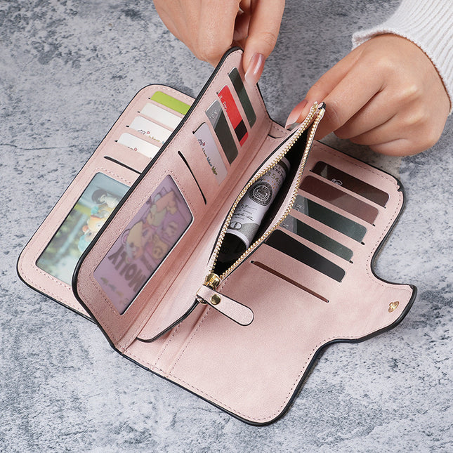 Cross-Border Hot Selling Long Buckle Women's Wallet Coin Purse Multi-Color Card Slot Mobile Phone Bag Clutch Bag Card Holder Wallet