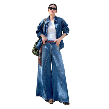 Coolmei Pai [Cocoa Outdoor Set] 2026 Spring/Summer New Style Old Money Style Retro Loose Denim Set