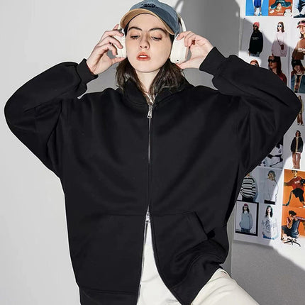 550g heavy-weight pullover hooded sports sweater men's double zipper solid color loose fashion jacket European and American autumn and winter new products
