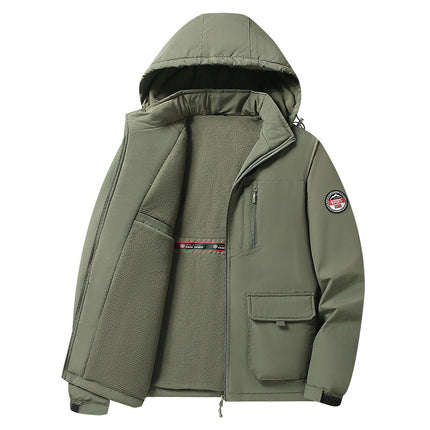 Cross-Border 2025 Autumn and Winter New Men's Fashion Casual Workwear Thickened Removable Hood Jacket Middle-Aged and Elderly Jacket
