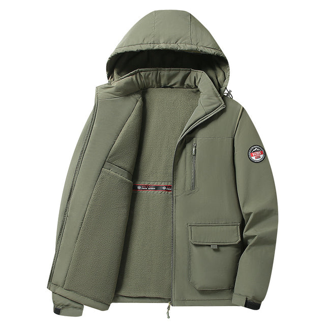Cross-Border 2025 Autumn and Winter New Men's Fashion Casual Workwear Thickened Removable Hood Jacket Middle-Aged and Elderly Jacket