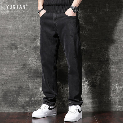 American Style Heavy Trendy Brand Wide Leg fleece-lined Jeans Men's Autumn and Winter New Loose Straight High Street Vintage Pants Spring and Autumn