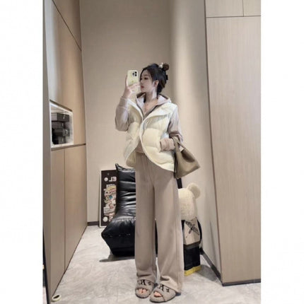 2024 autumn and winter fleece-lined sports leisure suit zipper hooded vests wide leg casual pants Joker slim casual