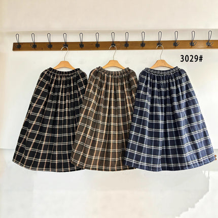 2025 New Autum Women's Korean Style Versatile Plaid Brushed Skirt Loose Casual Age-Reducing Mid-Length A-Line Skirt