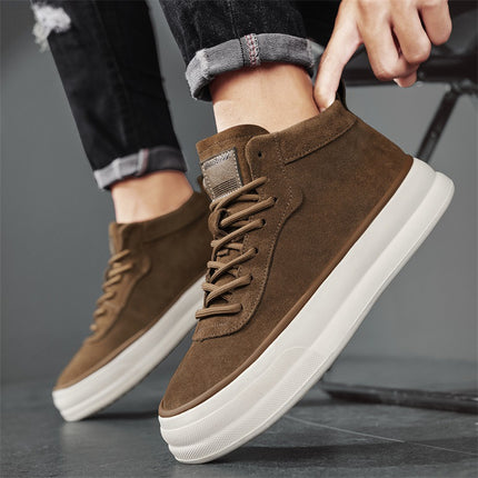 2025 Autumn/Winter High-Top Men's Shoes, Suede Leather Shoes, Men's Trendy Sneakers, Fashionable Sports Casual Shoes, Cross-Border Large Sizes
