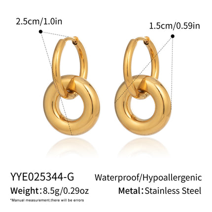 Xia Ling Simple and Stylish Double-Layer Ring Splicing Earrings Stainless Steel Plated with 18K Gold Versatile and Unique Titanium Steel Earrings for Women