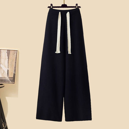 Autumn suit Women's 2024 New Korean Lazy Style Cardigan Jacket with Slim Sweater Wide Leg Pants Three-Piece Set