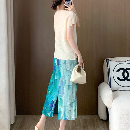 Gradient Skirt Summer Women's New Skirt Elastic Waist Pleated Back Slit Versatile Hip Skirt Women's Drop Shipping