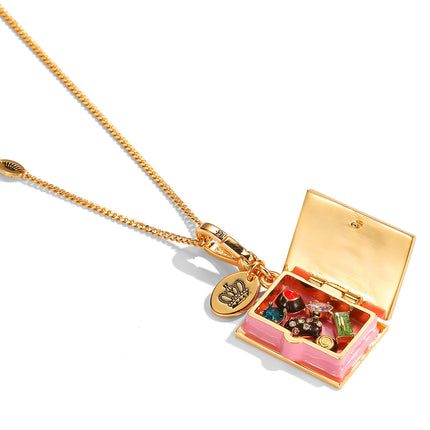 Light Luxury and High-End Enamel Glaze Printed Letters Can Open Chocolate Square Box Pendant Necklace Women's Pendant Accessories