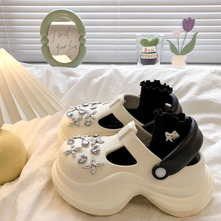 High-value All-match Casual Super-fire Rhinestone Women's Summer Hole Shoes Increased Soft Sole Non-slip Wear-resistant Baotou Deodorant