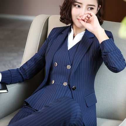Professional suit fashion temperament formal occasion suit jacket blue stripe beauty salon consultant jewelry shop overalls