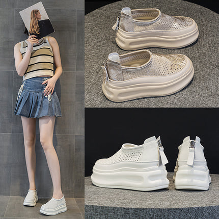 Women's Thick-Soled Sneakers 2026 Spring/Summer New Trendy Versatile Hollow Breathable Popular Style Casual Shoes for Petite Individuals
