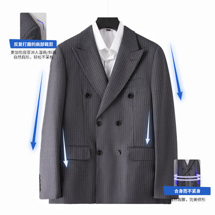2025 New Double-Row Three-Button Men's 50% Wool Gray Stripesd Suit Suit Business Suit for Men