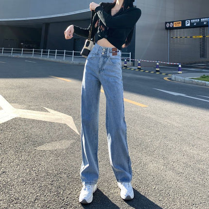 Light Color High Waist Wide Leg Loose Straight Pants Jeans Women's 2025 New Explosions Slimming Mop Pants Ins
