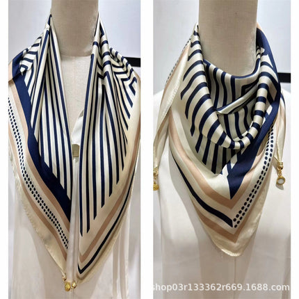 2024 New Magnetic Buckle Silks and Satins Square Scarf Women's Spring and Autum Scarf High-end Decorative Triangle Scarf Neck Protector