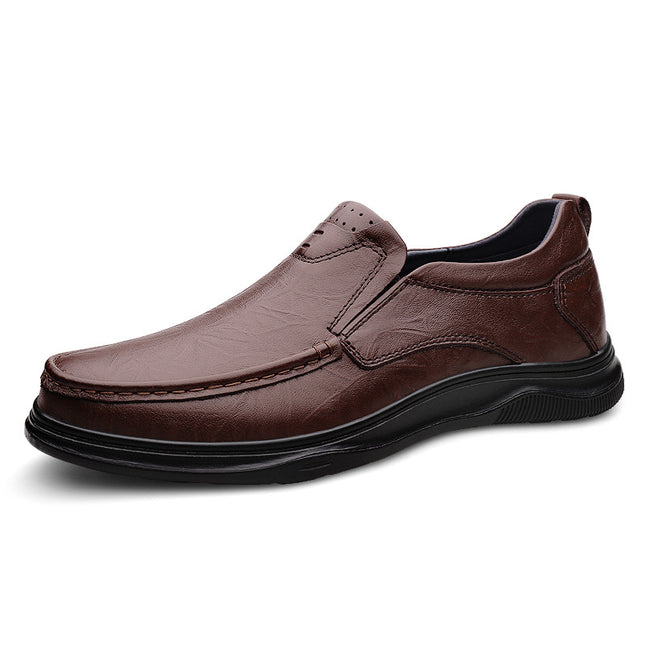Men's Business Leather Shoes, First-Layer Cowhide, Comfortable Slip-On Soft Leather, Velvet, Thickened Warm Cotton Shoes, Middle-Aged Leather Shoes