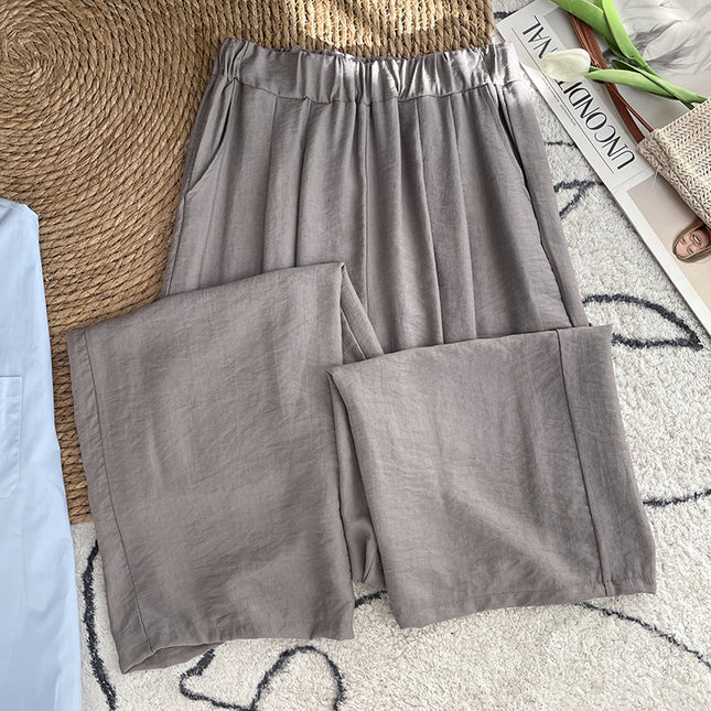 Real Shot Pleated Wide-Leg Pants for Women 2025 Summer Drapey Loose Japanese Style Lazy Elastic Waist Floor-Length Trousers