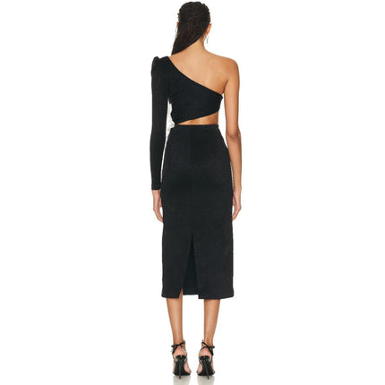 Intellectual style fashion one-shoulder dress elegant high-grade goddess fan waist flower decorative bandage dress for women