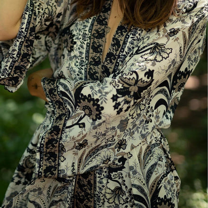 Rayon Beach Cover-Up Summer Positioning Print Bikini Cardigan Bohemian Style Cover-Up Kimono