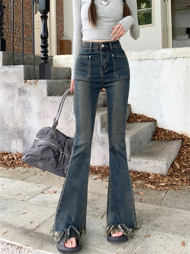 Tassel Flared Jeans for Women, Autumn 2025 New High-Waisted Stretchy Slim-Fit Frayed Bell-Bottom Floor-Length Pants