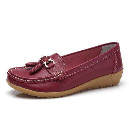 Summer Hollow New Leather Shoes for Middle-Aged and Elderly Mothers, Women's Single Shoes, Bean Shoes, Women's Soft-Soled Wedge-Heeled Clogs, Women's Shoes