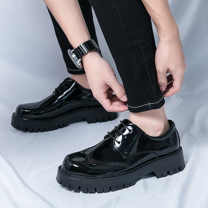 Men's Business Leather Shoes Fashion Trendy Korean Brogue Youth Thick-Soled Casual Leather Shoes British Style Groom's Shoes