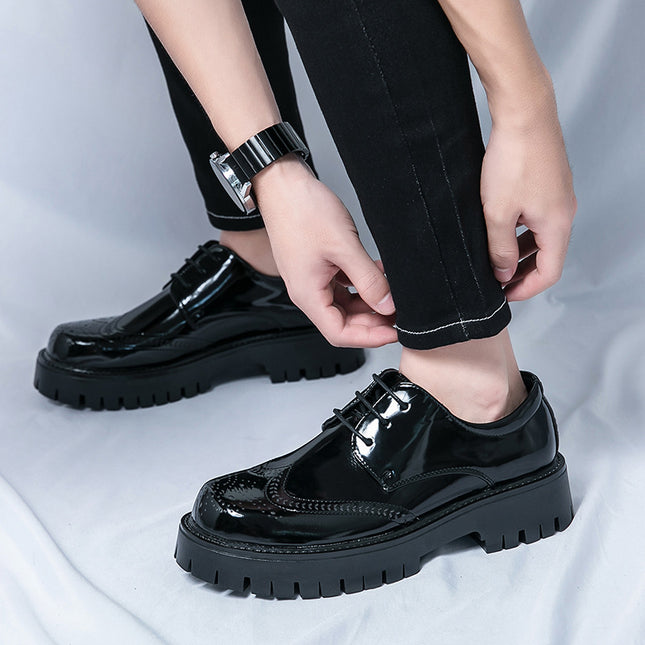 Men's Business Leather Shoes Fashion Trendy Korean Brogue Youth Thick-Soled Casual Leather Shoes British Style Groom's Shoes